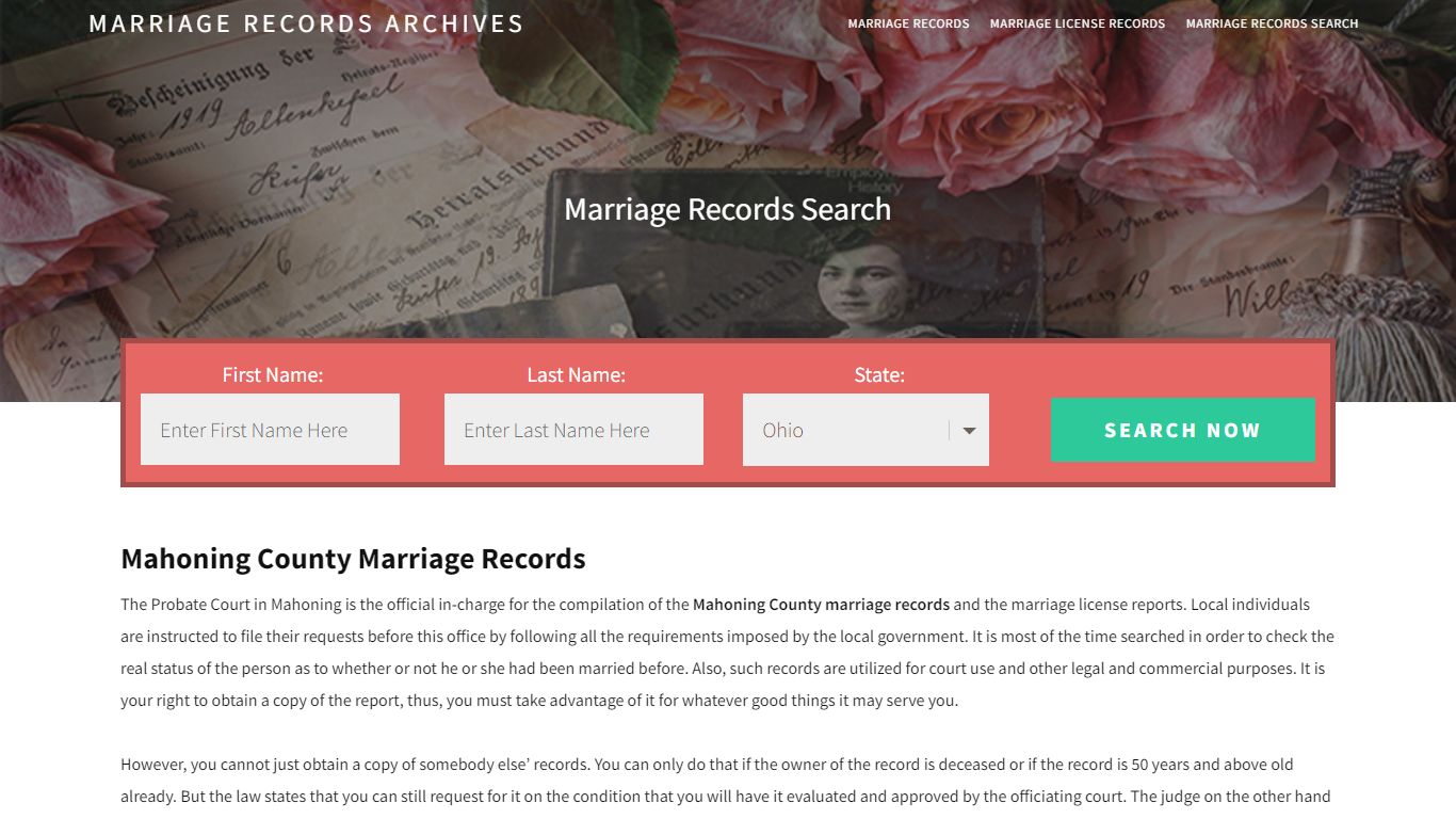 Mahoning County Marriage Records | Enter Name and Search